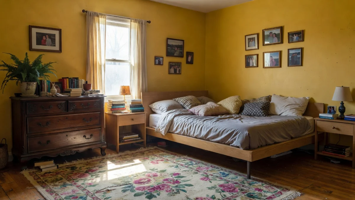 Chambre décorée avec harmonie, éclairage doux et meubles bien proportionnés